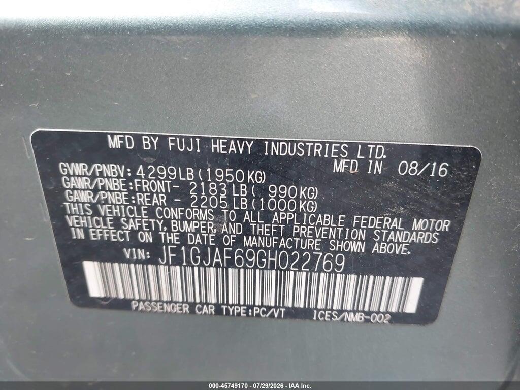 JF1GJAF69GH022769 2016 SUBARU IMPREZA photo no. 9