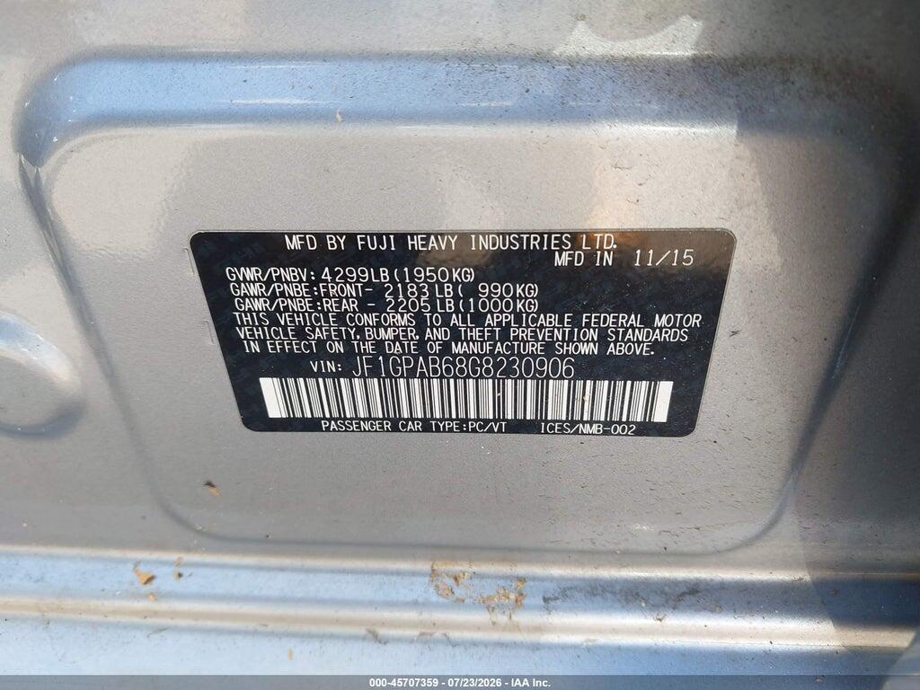JF1GPAB68G8230906 2016 SUBARU IMPREZA photo no. 9