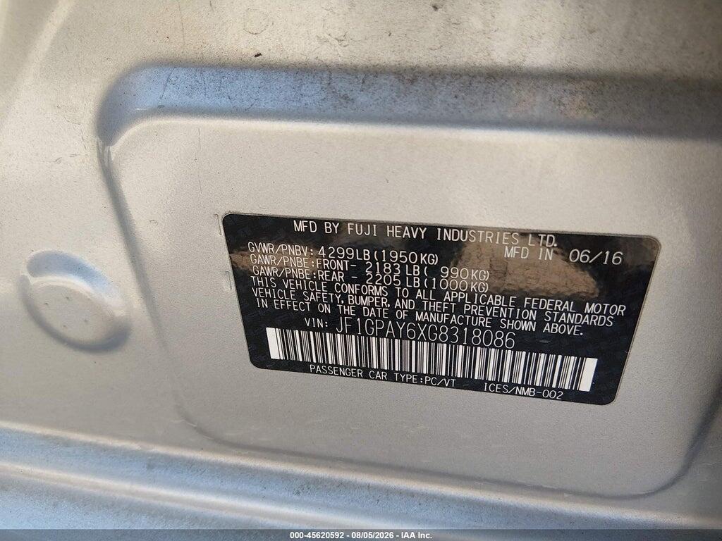 JF1GPAY6XG8318086 2016 SUBARU IMPREZA photo no. 9