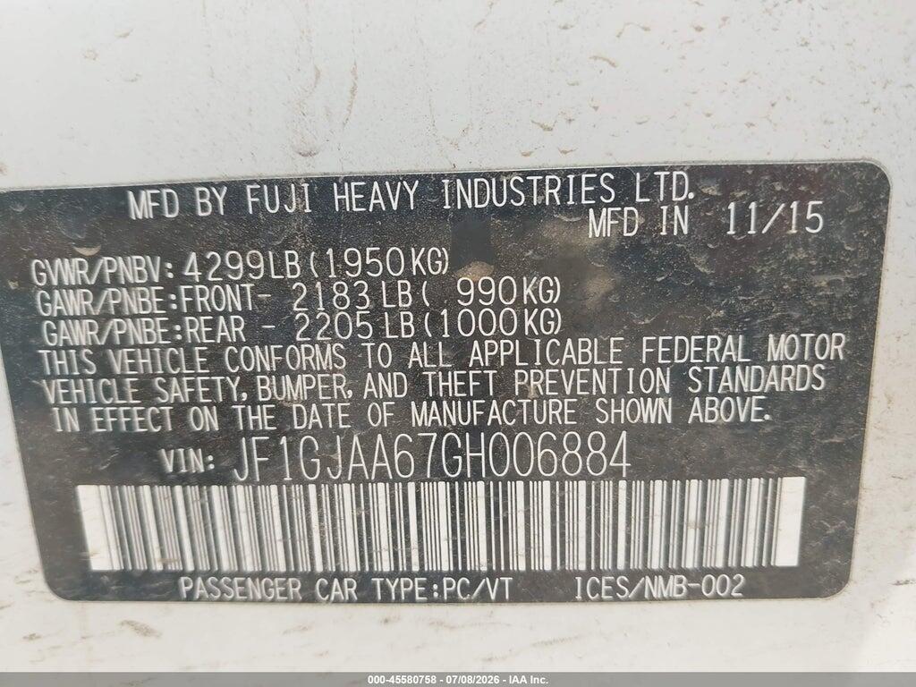 JF1GJAA67GH006884 2016 SUBARU IMPREZA photo no. 9