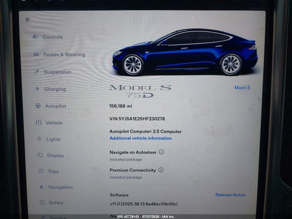 5YJSA1E25HF230278 2017 TESLA MODEL S photo no. 7