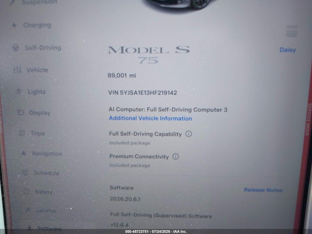 5YJSA1E13HF219142 2017 TESLA MODEL S photo no. 7