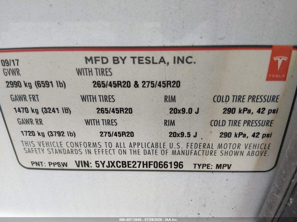 5YJXCBE27HF066196 2017 TESLA MODEL X photo no. 9