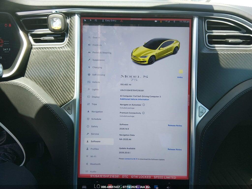 5YJSA1E15HF218381 2017 TESLA MODEL S photo no. 7