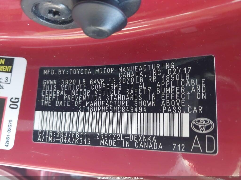 2T1BURHE5HC849494 2017 TOYOTA COROLLA photo no. 9
