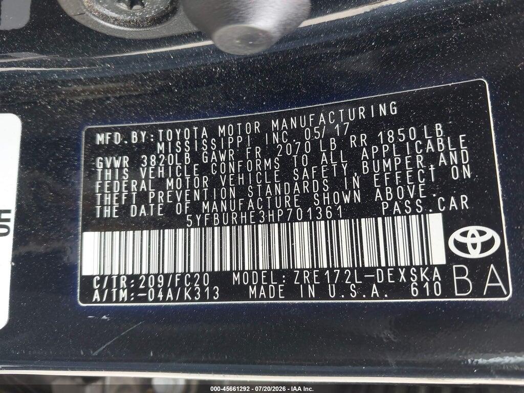 5YFBURHE3HP701361 2017 TOYOTA COROLLA photo no. 9