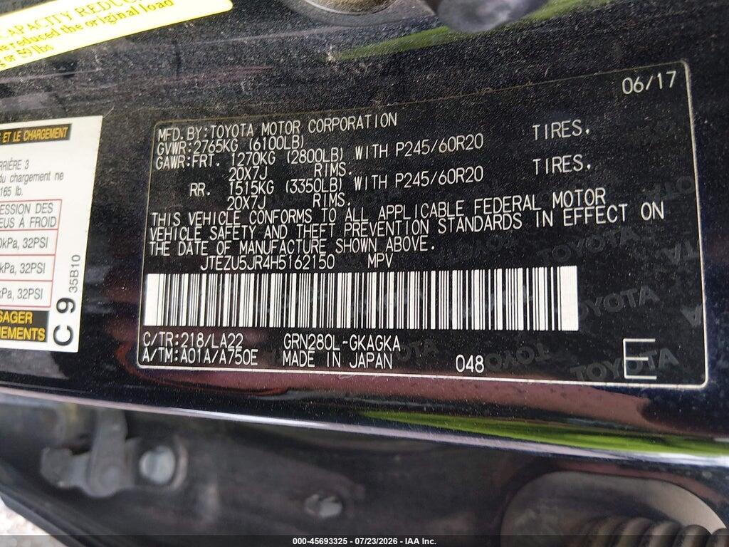 JTEZU5JR4H5162150 2017 TOYOTA 4RUNNER photo no. 9