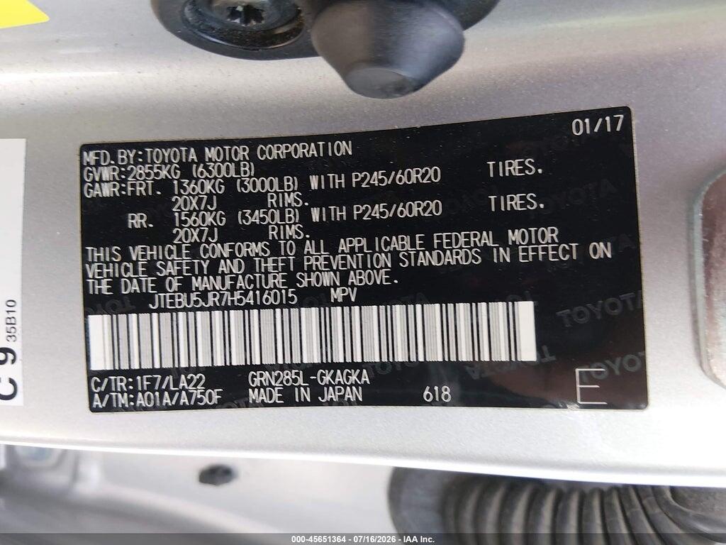 JTEBU5JR7H5416015 2017 TOYOTA 4RUNNER photo no. 9