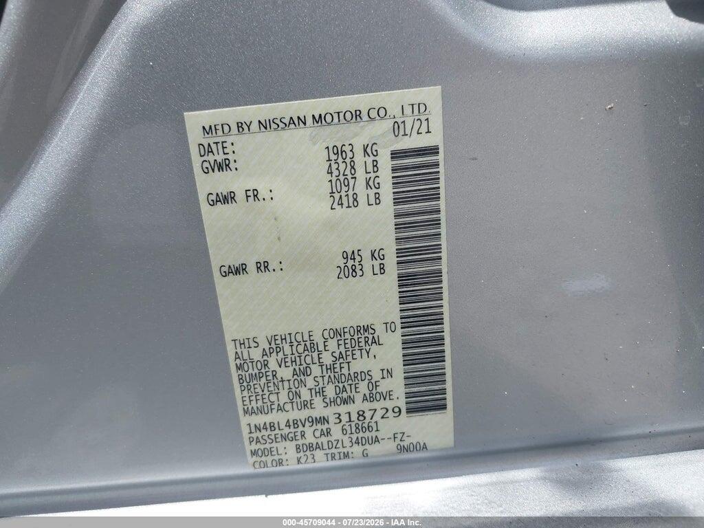 1N4BL4BV9MN318729 2021 NISSAN ALTIMA photo no. 9
