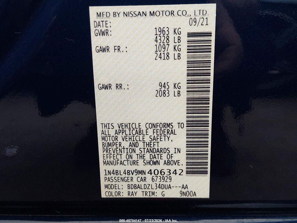 1N4BL4BV9MN406342 2021 NISSAN ALTIMA photo no. 9