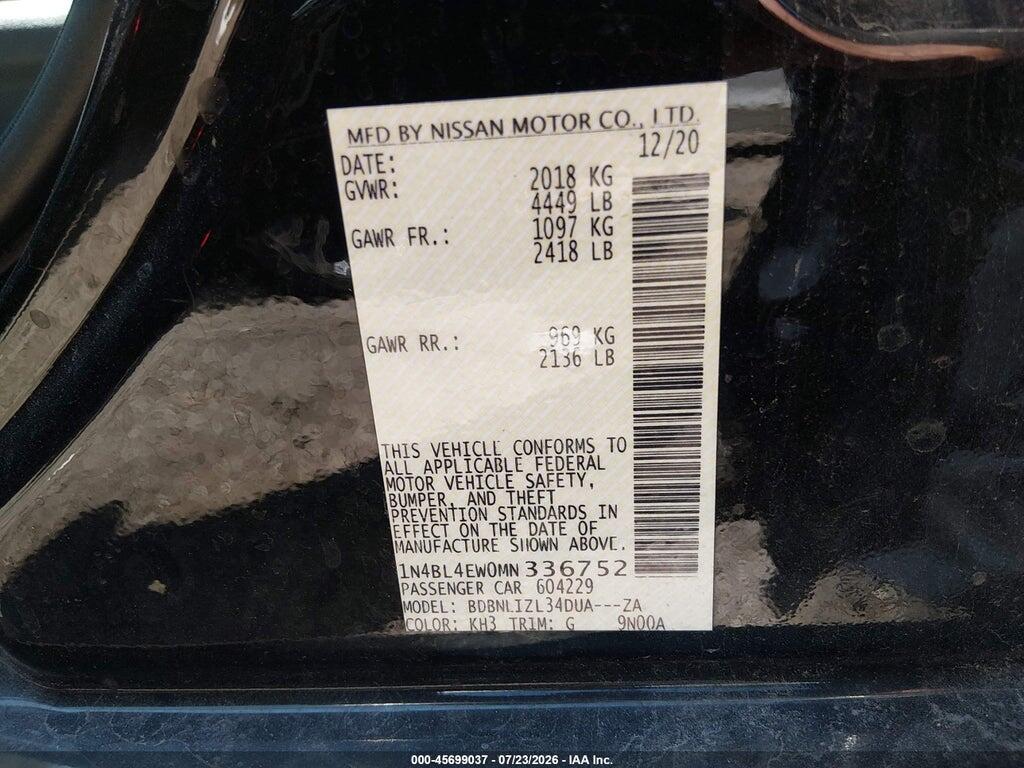 1N4BL4EW0MN336752 2021 NISSAN ALTIMA photo no. 9