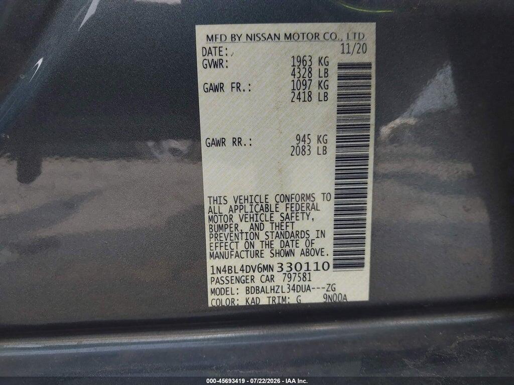 1N4BL4DV6MN330110 2021 NISSAN ALTIMA photo no. 9