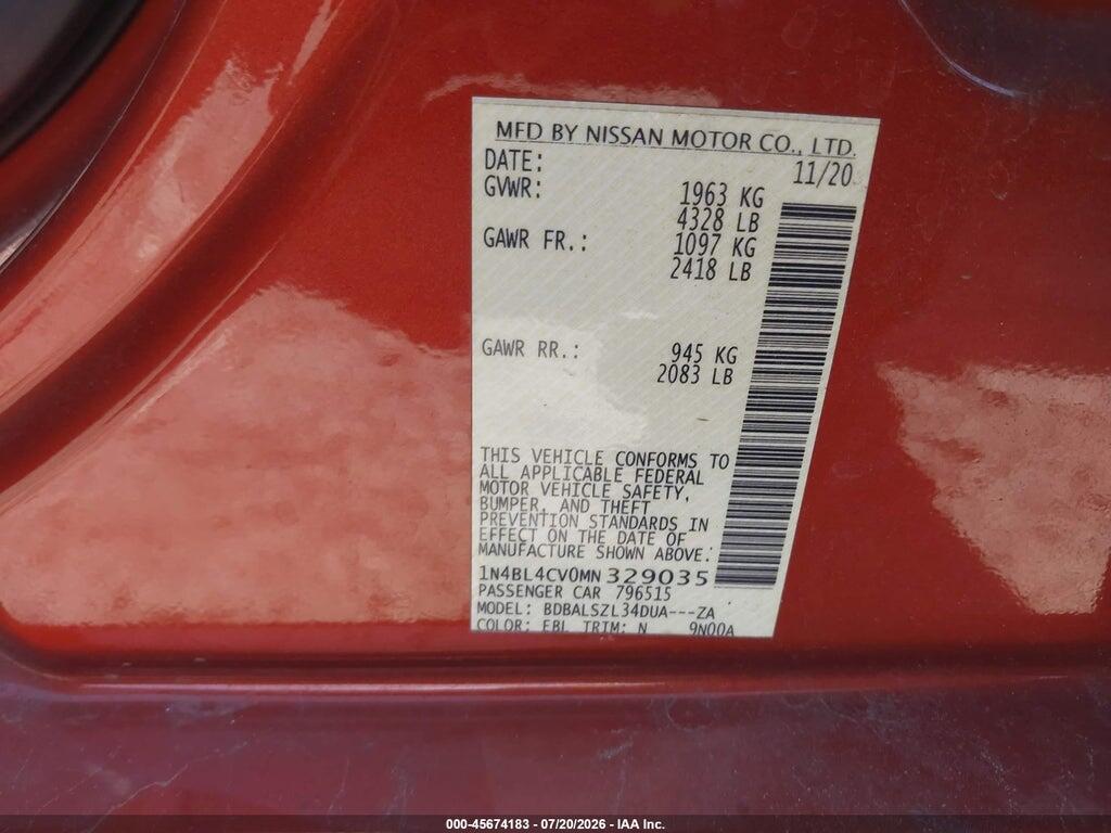 1N4BL4CV0MN329035 2021 NISSAN ALTIMA photo no. 9
