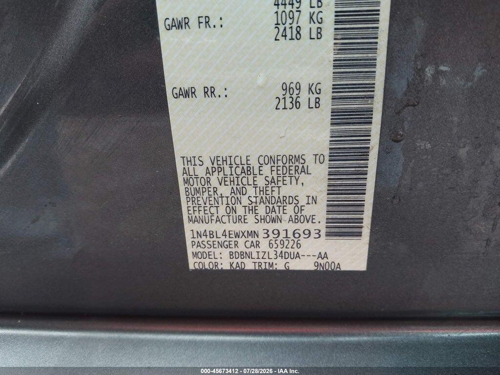 1N4BL4EWXMN391693 2021 NISSAN ALTIMA photo no. 9