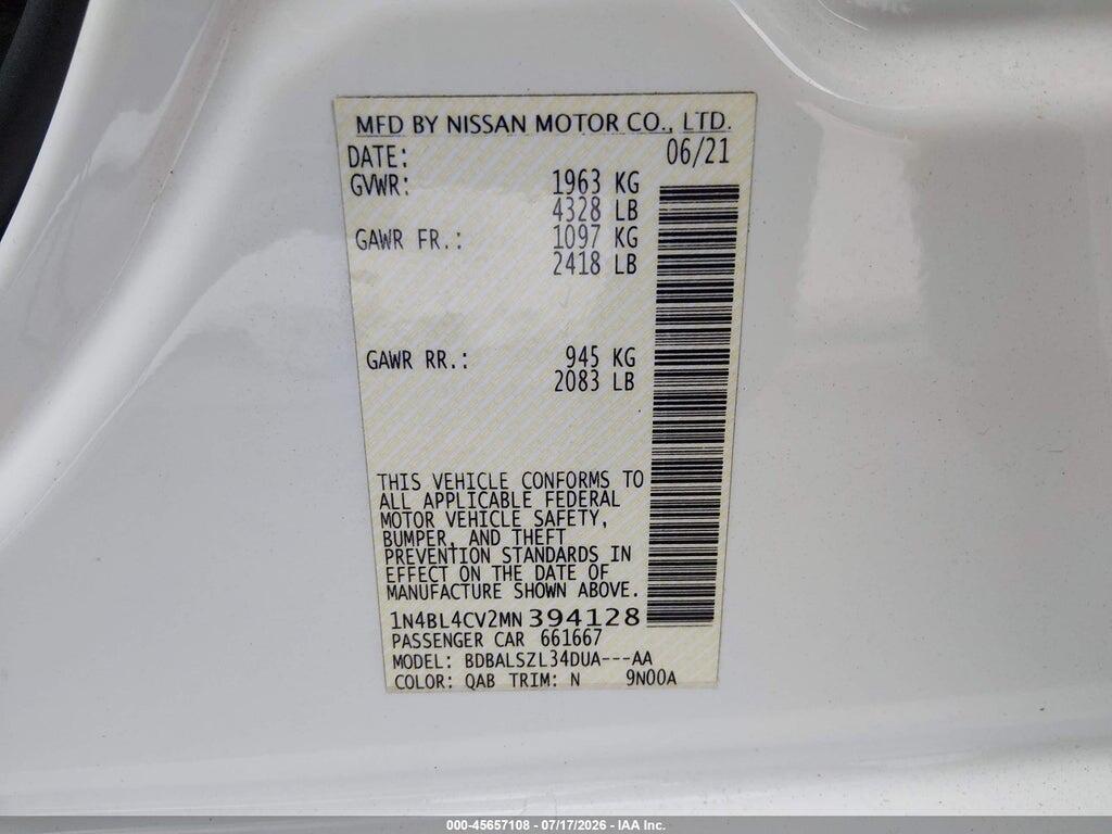 1N4BL4CV2MN394128 2021 NISSAN ALTIMA photo no. 9