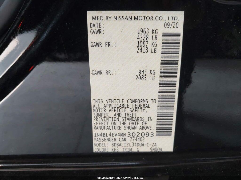1N4BL4EV4MN302093 2021 NISSAN ALTIMA photo no. 9