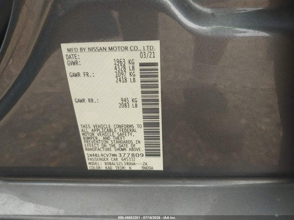 1N4BL4CV7MN377809 2021 NISSAN ALTIMA photo no. 9
