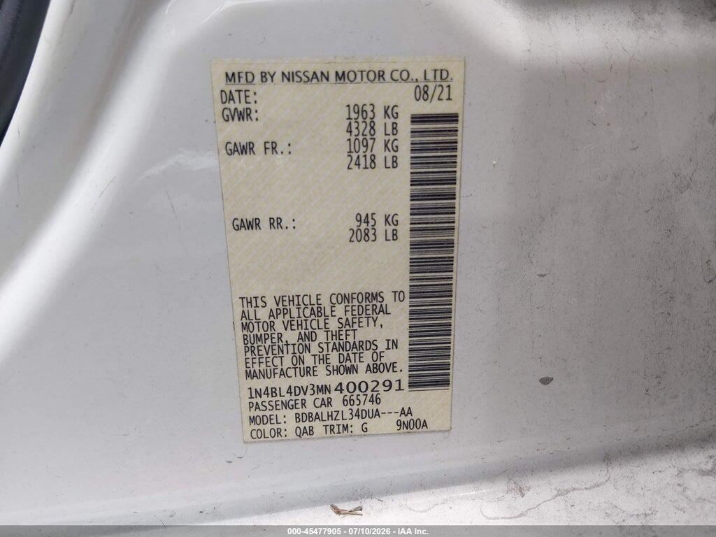 1N4BL4DV3MN400291 2021 NISSAN ALTIMA photo no. 8