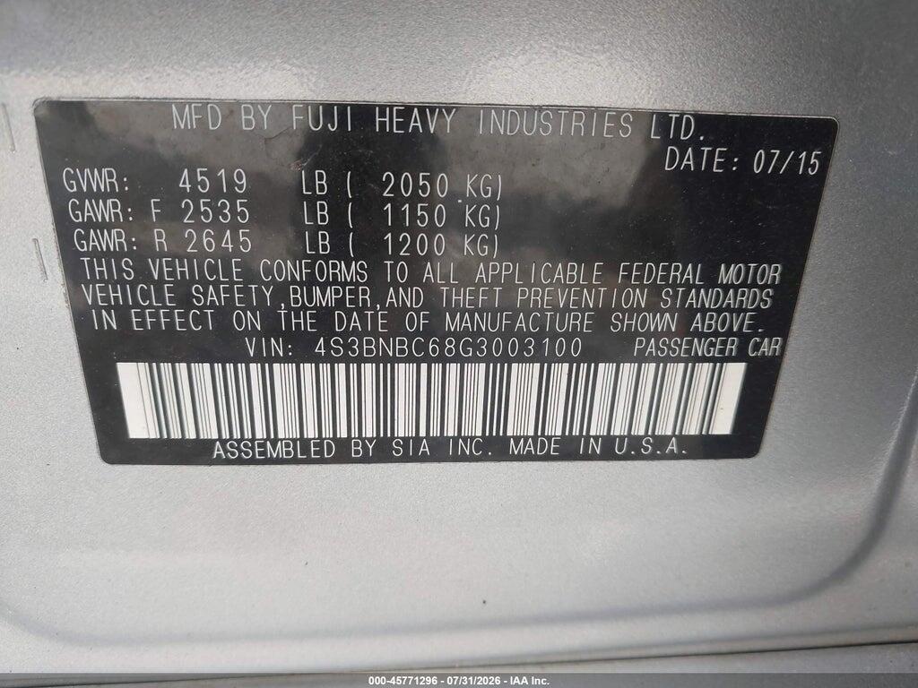 4S3BNBC68G3003100 2016 SUBARU LEGACY photo no. 9