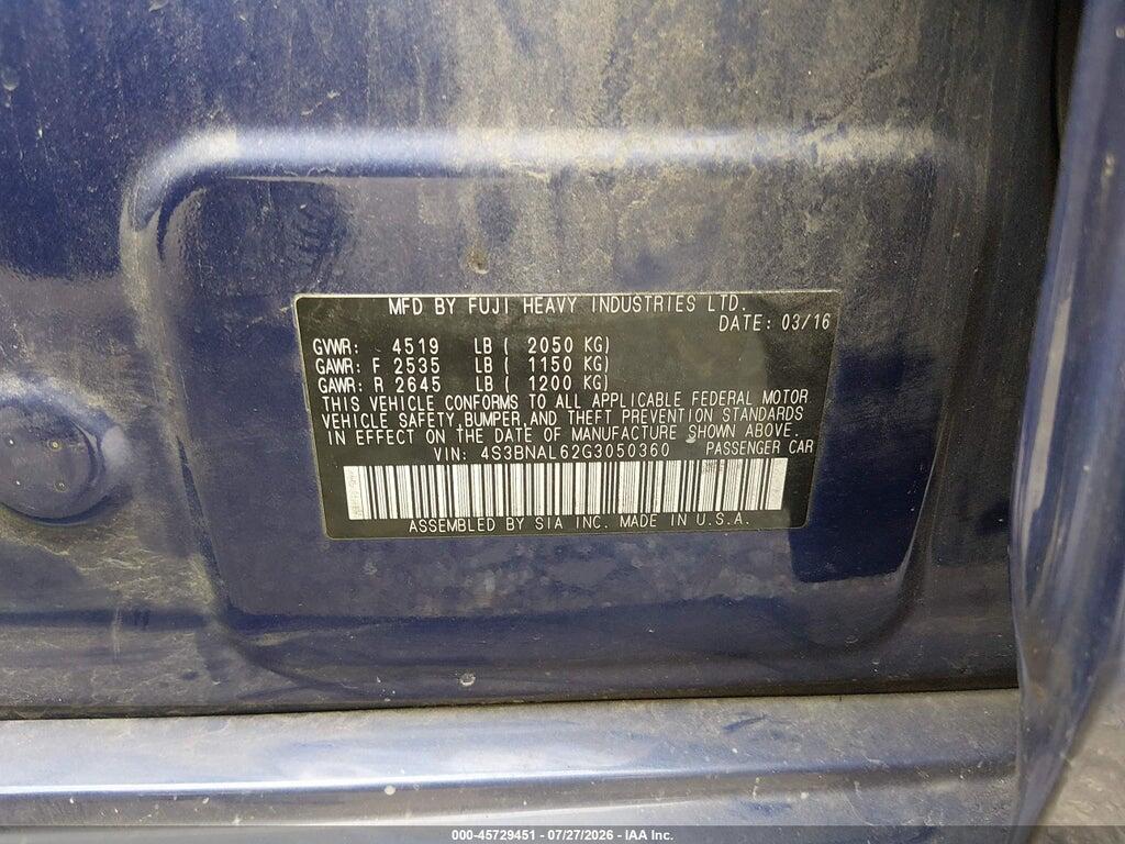 4S3BNAL62G3050360 2016 SUBARU LEGACY photo no. 9