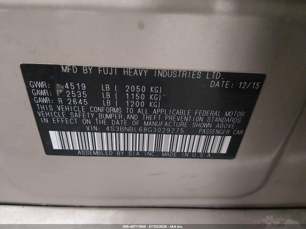 4S3BNBL68G3029275 2016 SUBARU LEGACY photo no. 9