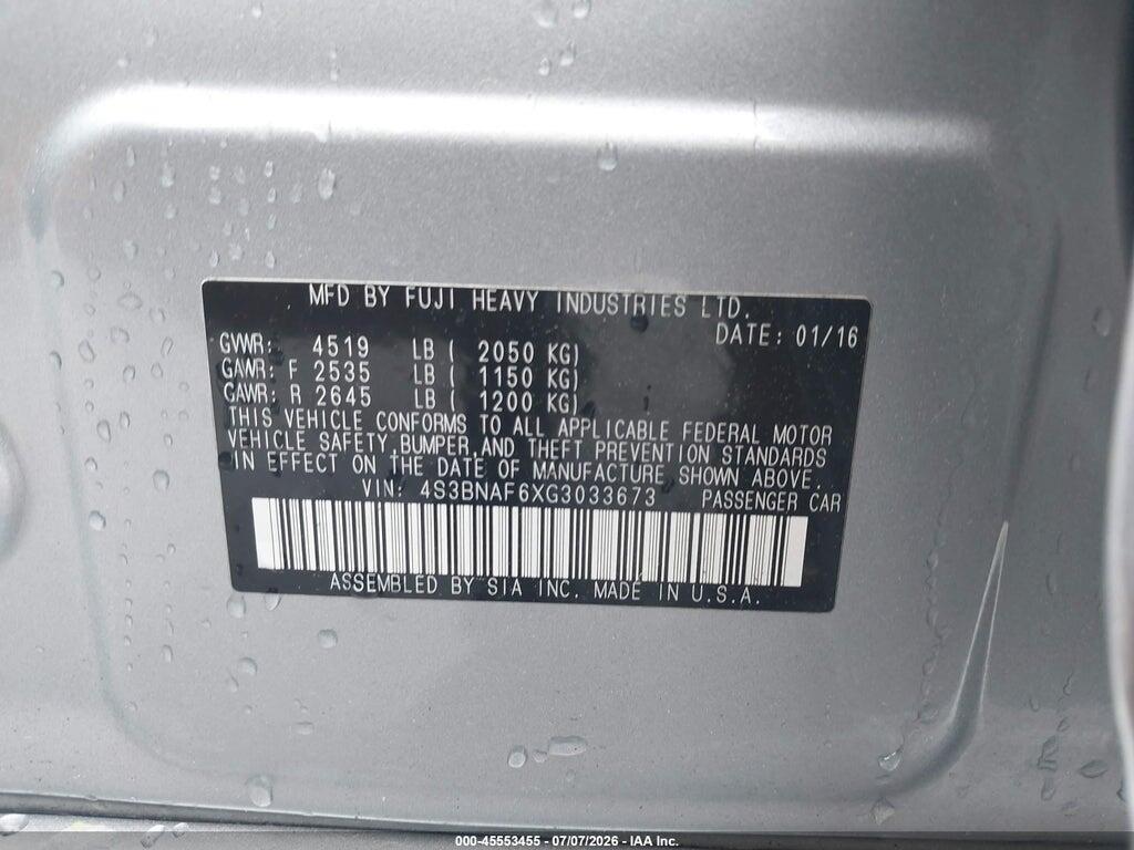 4S3BNAF6XG3033673 2016 SUBARU LEGACY photo no. 9