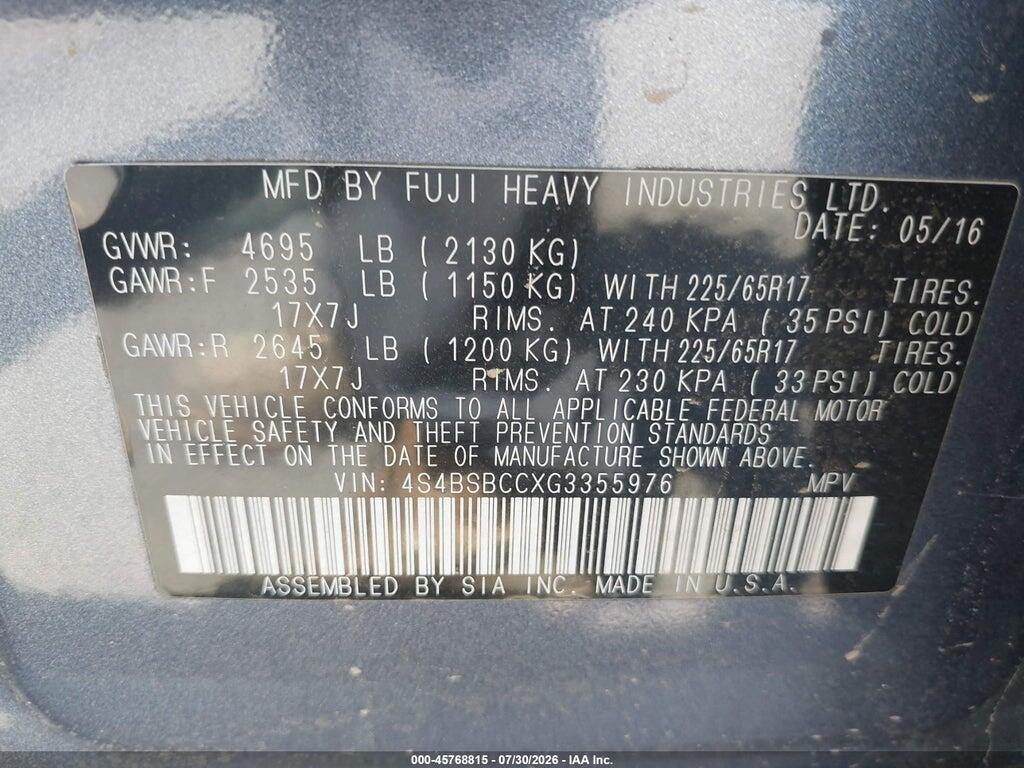 4S4BSBCCXG3355976 2016 SUBARU OUTBACK photo no. 9