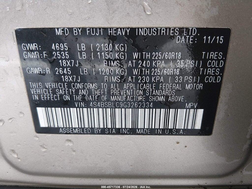 4S4BSBLC9G3262334 2016 SUBARU OUTBACK photo no. 9