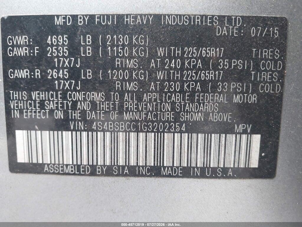 4S4BSBCC1G3202354 2016 SUBARU OUTBACK photo no. 9