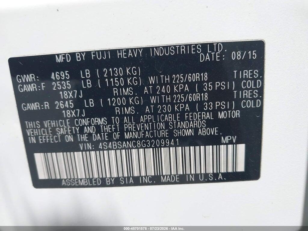 4S4BSANC8G3209941 2016 SUBARU OUTBACK photo no. 9