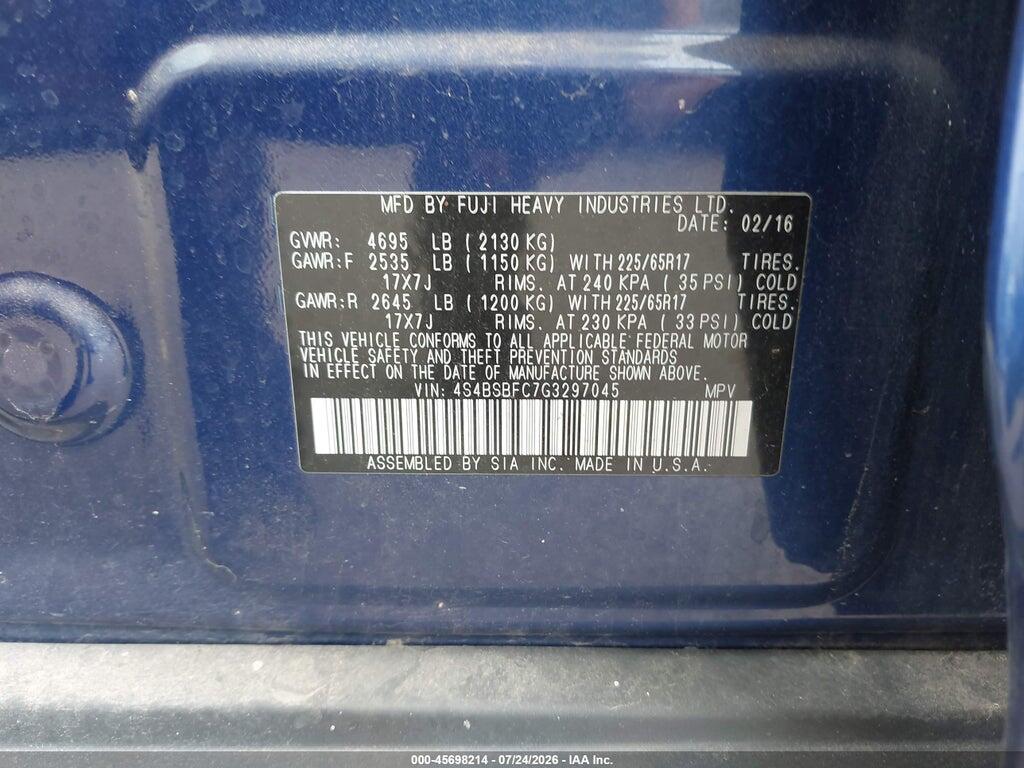 4S4BSBFC7G3297045 2016 SUBARU OUTBACK photo no. 9