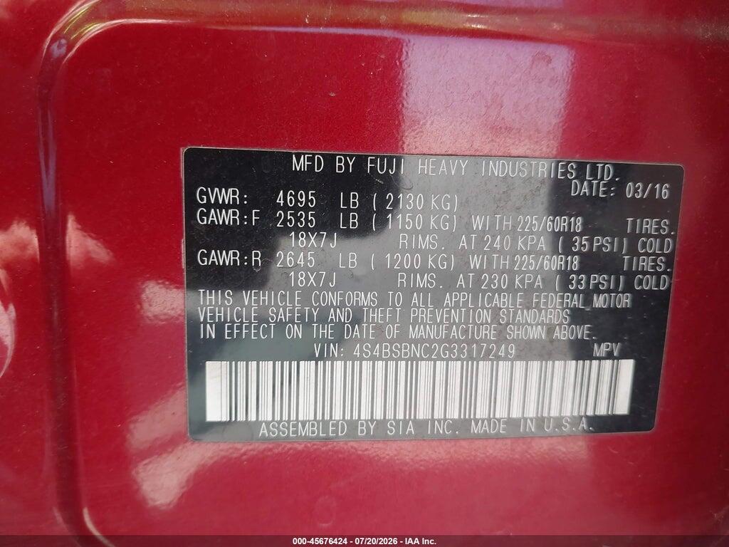 4S4BSBNC2G3317249 2016 SUBARU OUTBACK photo no. 9
