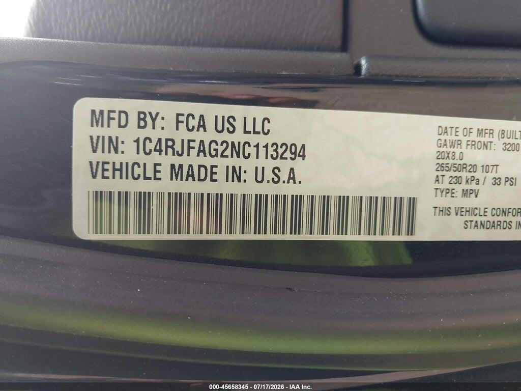 1C4RJFAG2NC113294 2022 JEEP GRAND CHEROKEE WK photo no. 9