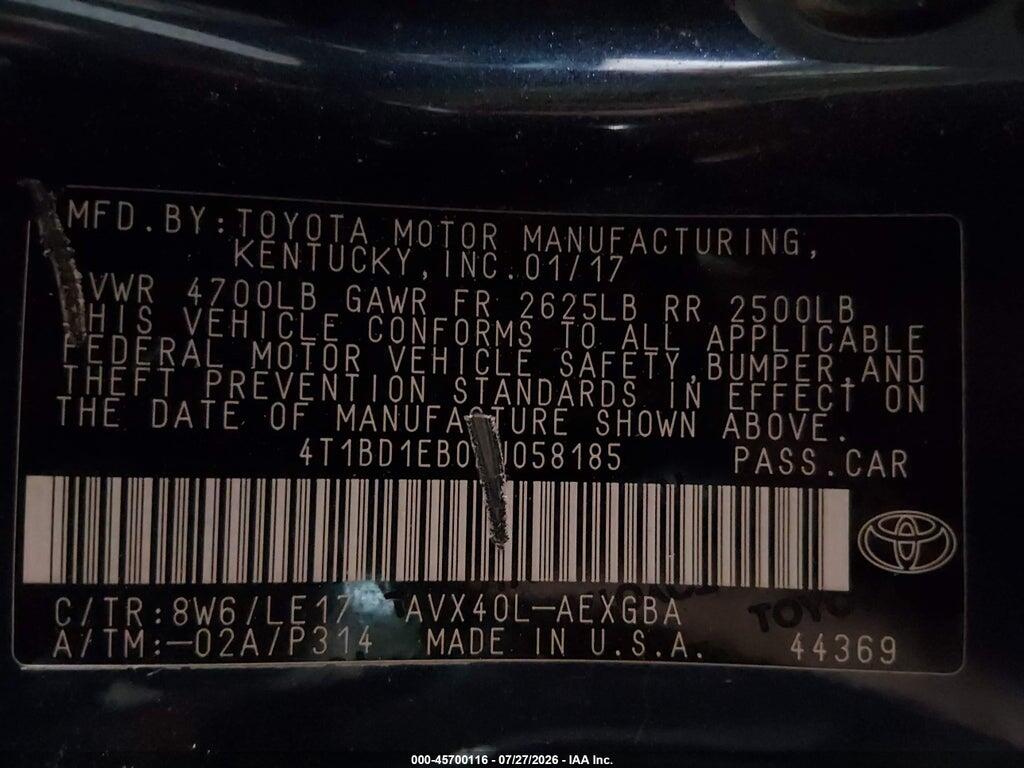 4T1BD1EB0HU058185 2017 TOYOTA AVALON HYBRID photo no. 9