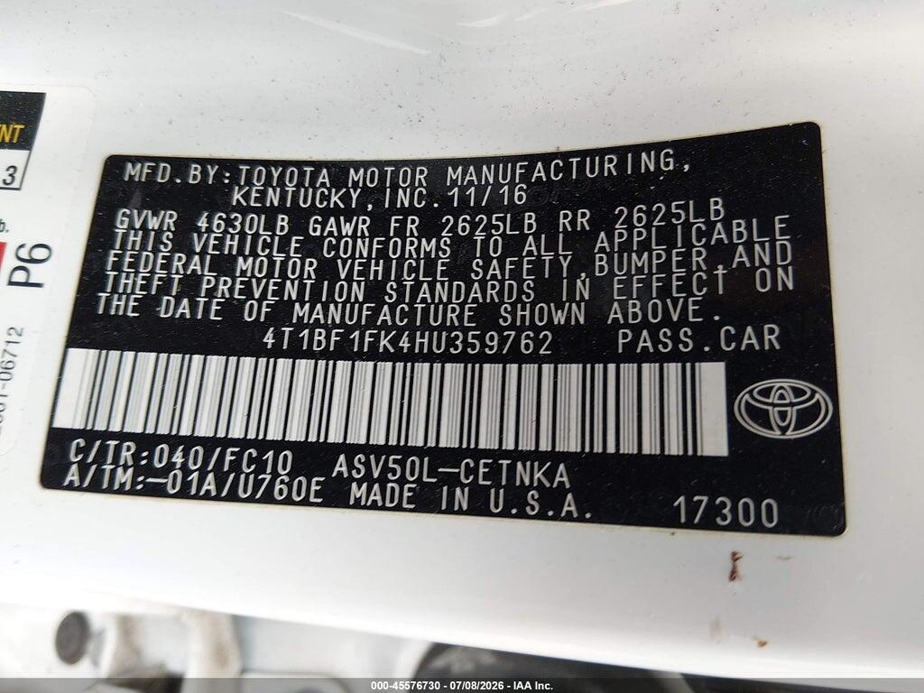 4T1BF1FK4HU359762 2017 TOYOTA CAMRY photo no. 9