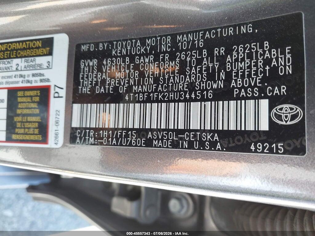 4T1BF1FK2HU344516 2017 TOYOTA CAMRY photo no. 9