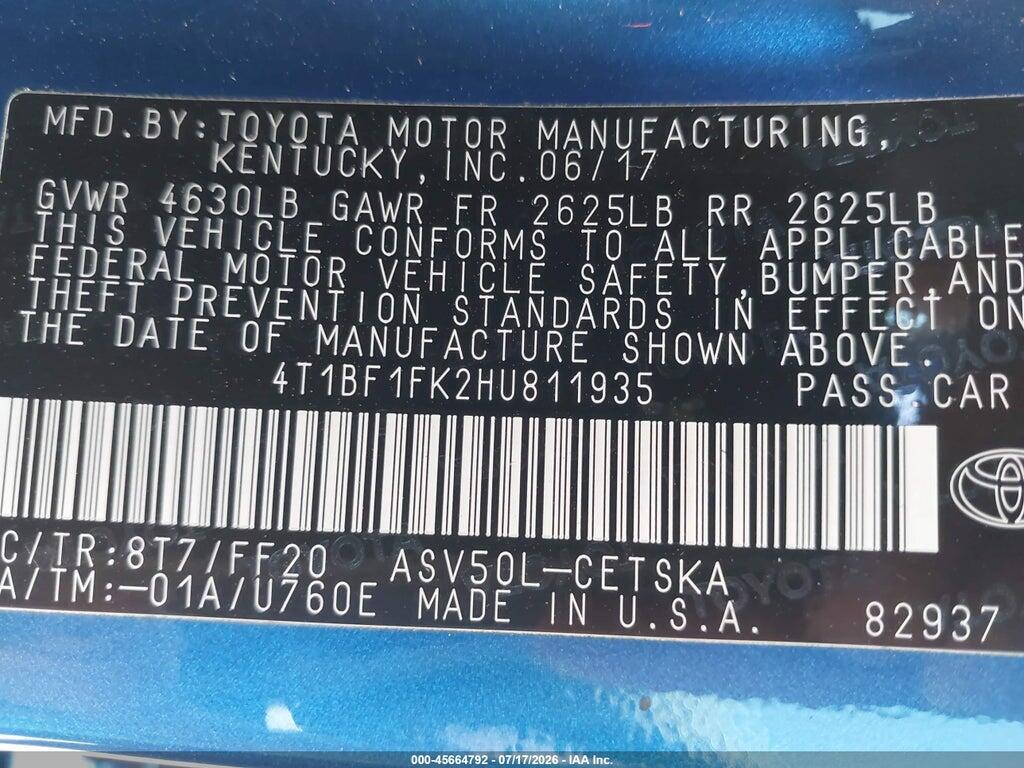 4T1BF1FK2HU811935 2017 TOYOTA CAMRY photo no. 9