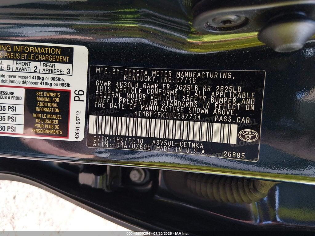 4T1BF1FK0HU287734 2017 TOYOTA CAMRY photo no. 9