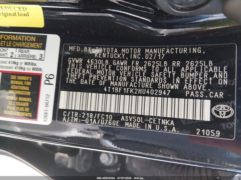4T1BF1FK2HU402947 2017 TOYOTA CAMRY photo no. 9