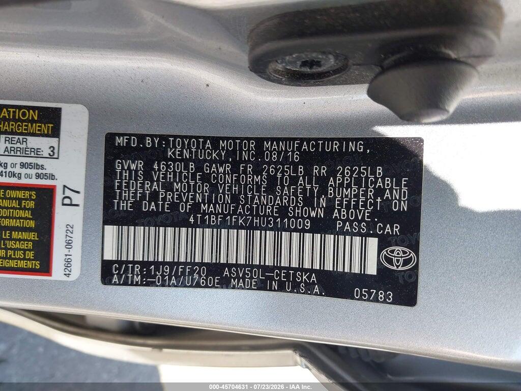 4T1BF1FK7HU311009 2017 TOYOTA CAMRY photo no. 9