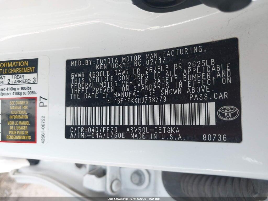 4T1BF1FKXHU738779 2017 TOYOTA CAMRY photo no. 9