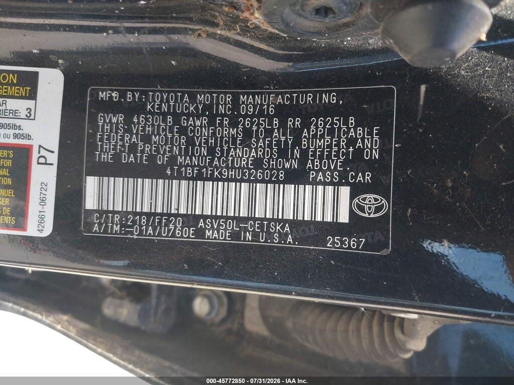 4T1BF1FK9HU326028 2017 TOYOTA CAMRY photo no. 9