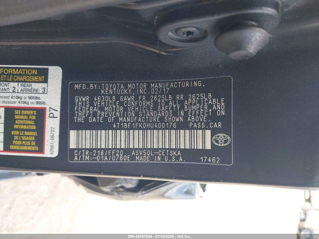 4T1BF1FK0HU400176 2017 TOYOTA CAMRY photo no. 9