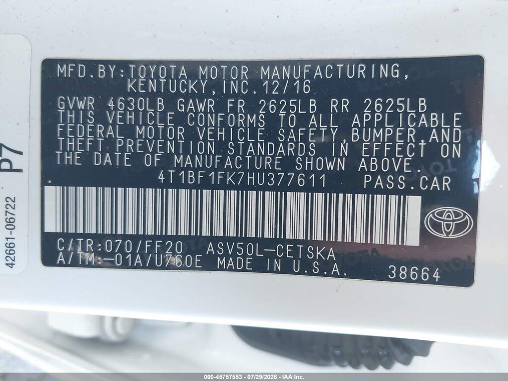 4T1BF1FK7HU377611 2017 TOYOTA CAMRY photo no. 9