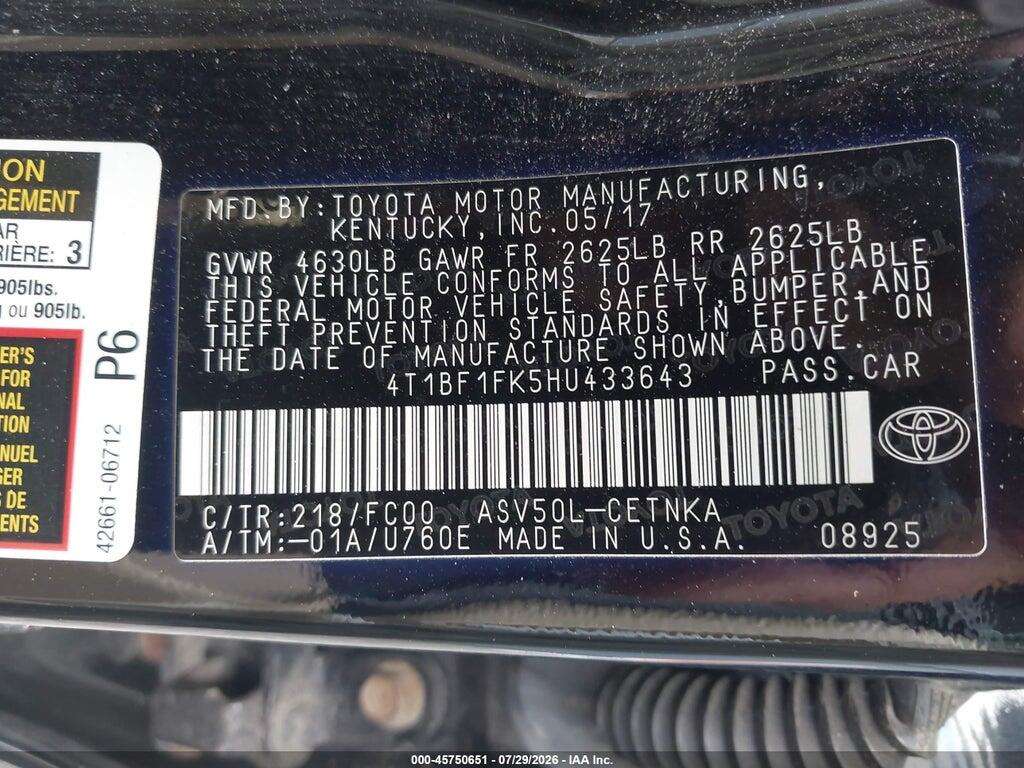 4T1BF1FK5HU433643 2017 TOYOTA CAMRY photo no. 9