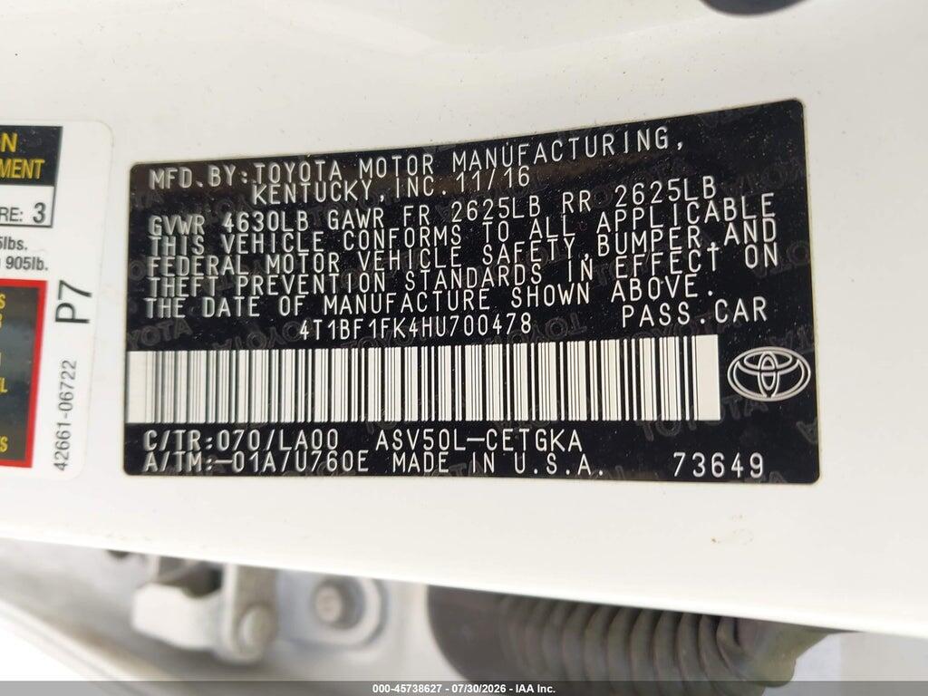 4T1BF1FK4HU700478 2017 TOYOTA CAMRY photo no. 9