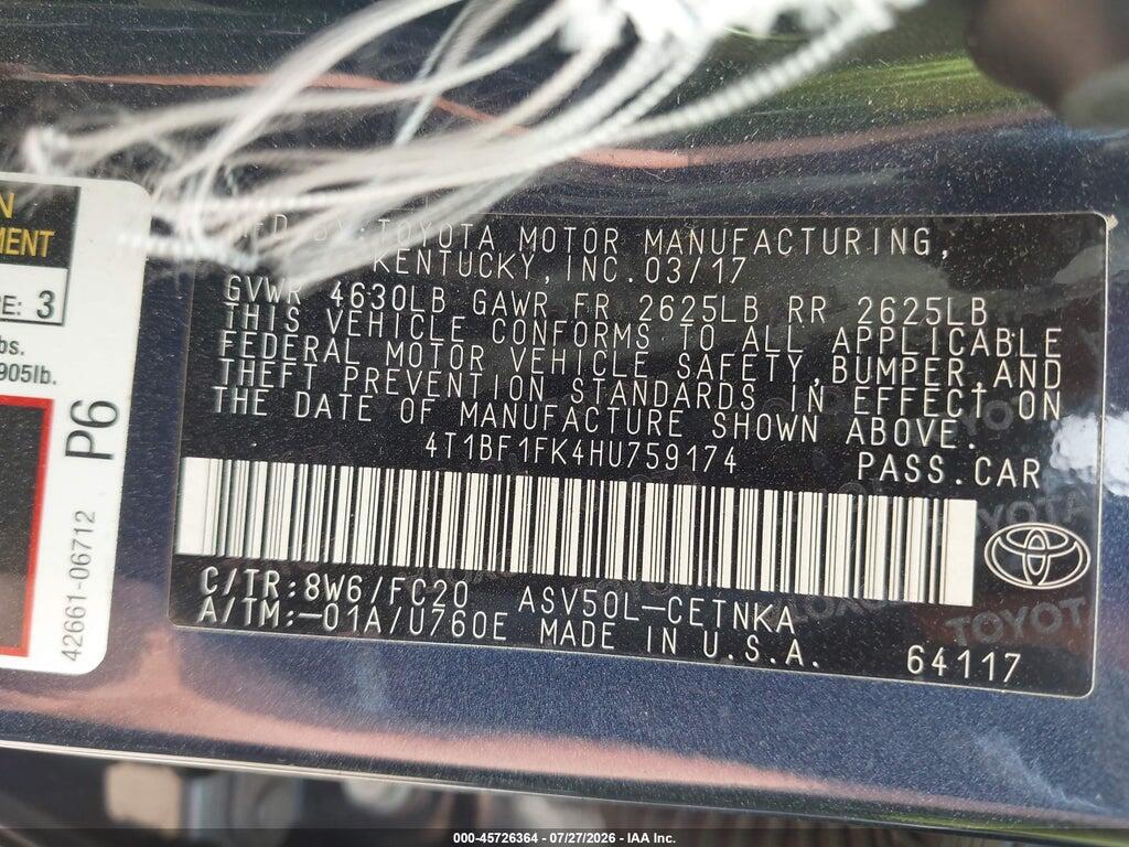 4T1BF1FK4HU759174 2017 TOYOTA CAMRY photo no. 9