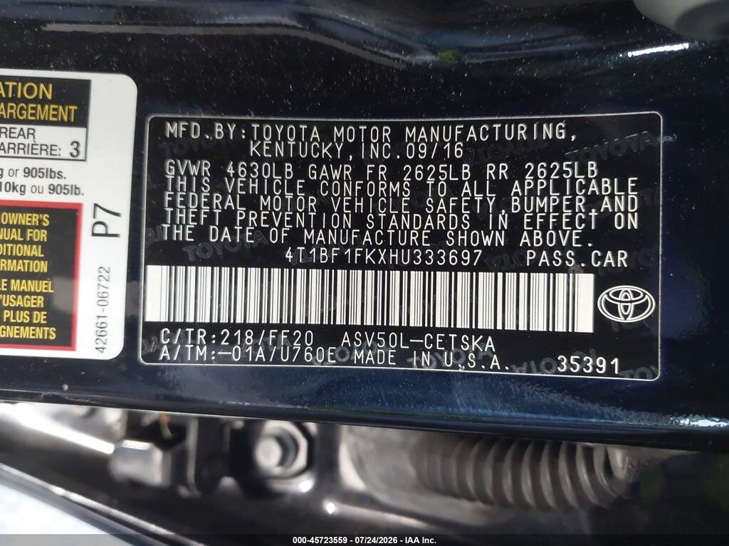 4T1BF1FKXHU333697 2017 TOYOTA CAMRY photo no. 9