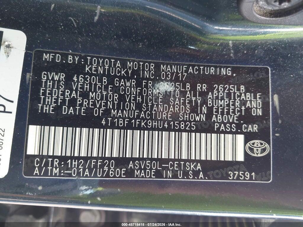 4T1BF1FK9HU415825 2017 TOYOTA CAMRY photo no. 9