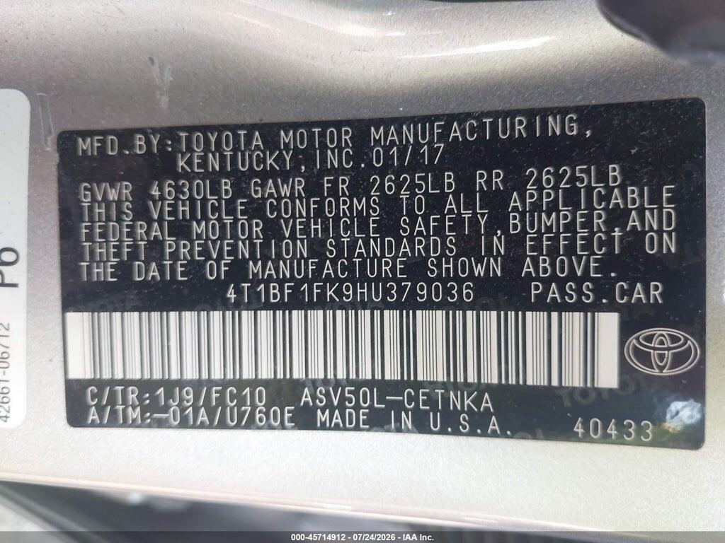 4T1BF1FK9HU379036 2017 TOYOTA CAMRY photo no. 9